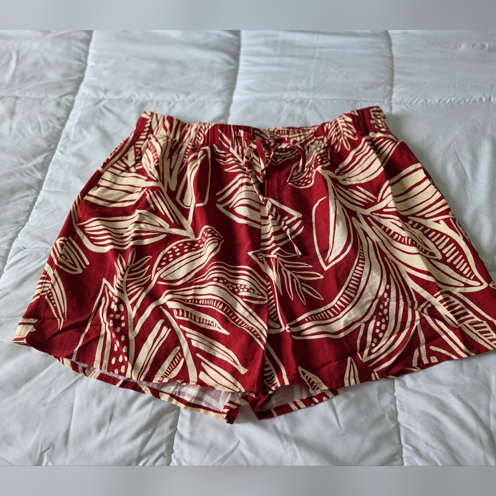 Tropical Print 2 Piece Vacation Set - Short Sleeve Top - Drawstring Shorts XL - Picture 3 of 11
